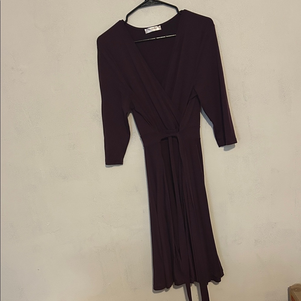 Chic Long Sleeve Wrap Dress in Deep Purple